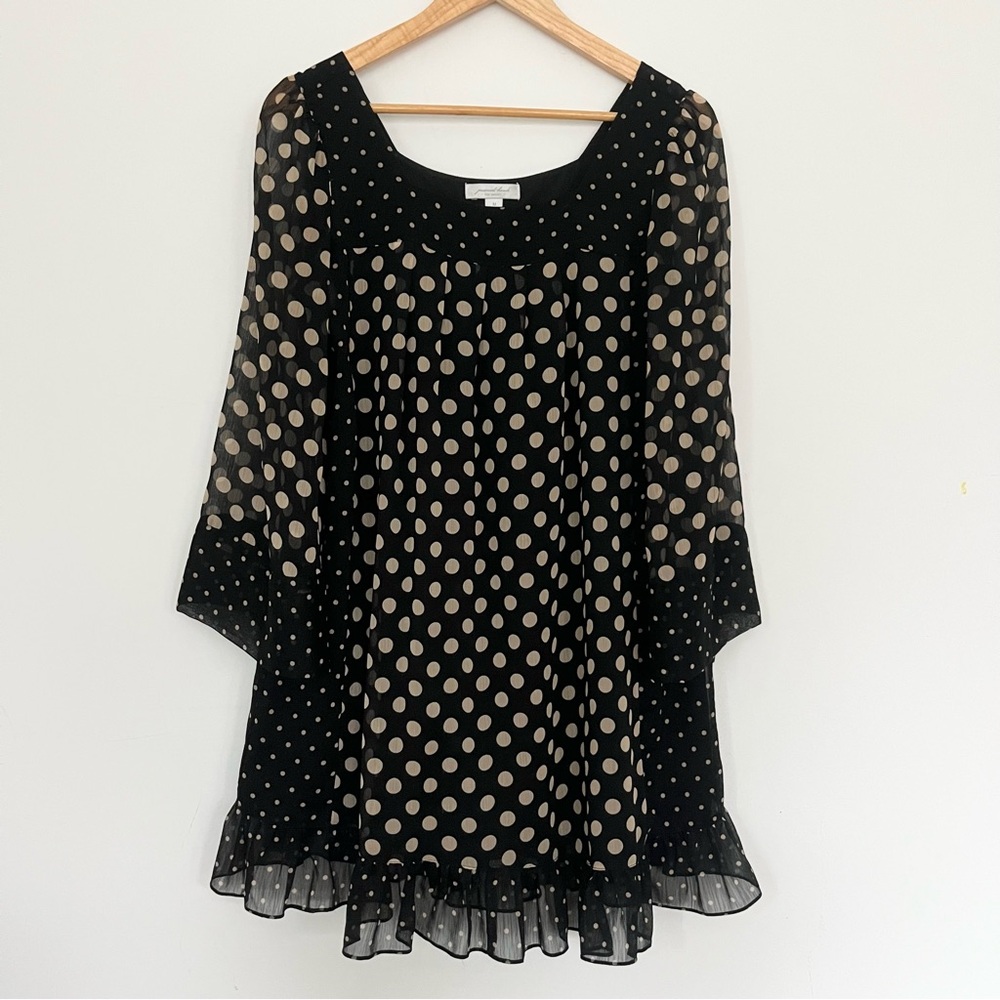 Javovich Hawk for Target Designer Black and Tan Polka Dot Peasant Style Dress M